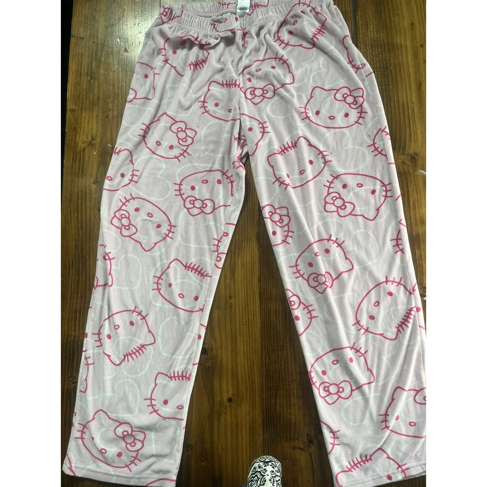Hello Kitty Sanrio Pink Fleece Pajama Pants Plush Lounge Bottoms Womens‎ Medium